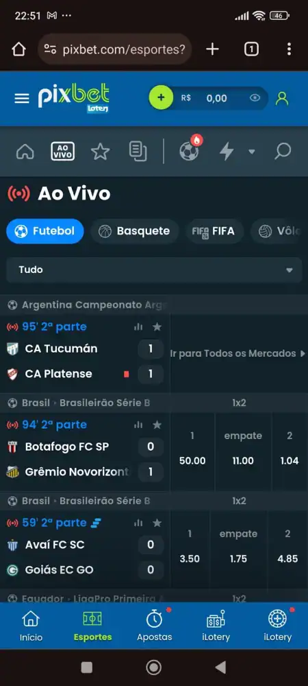Nesse momento, selecione a categoria Ao Vivo;