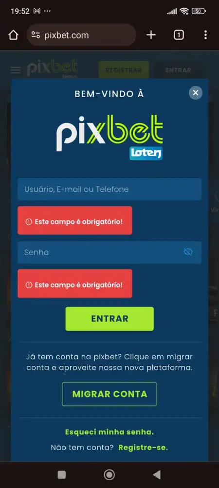 Primeiramente, entre na sua conta oficial;