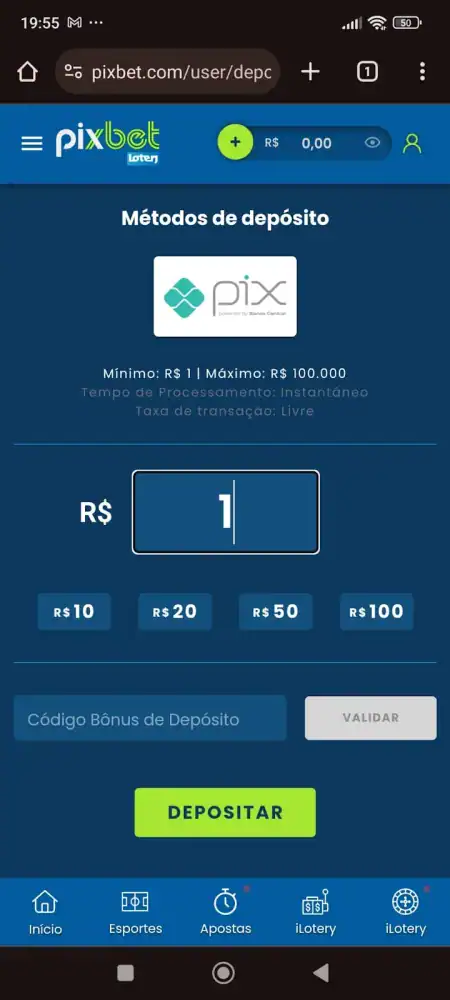 Agora, indique o valor que será transferido;