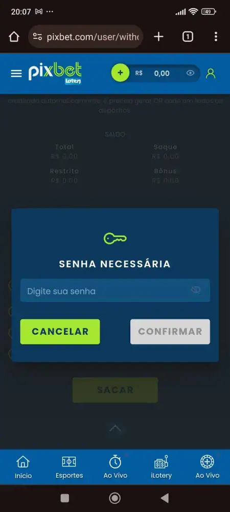 Para finalizar, indique sua senha para confirmar a transação.